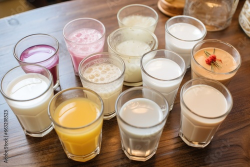 variety of probiotic beverages on a caf꧃ 琀愀戀氀攀�