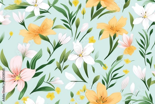 Spring delicate green floral seamless pattern. Generated by AI