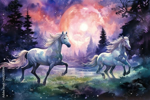 Elusive centaurs galloping through moonlit meadows - Generative AI