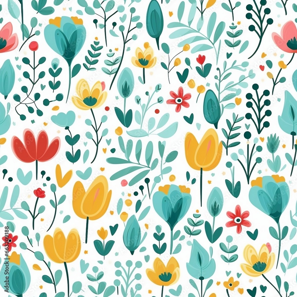 Spring delicate green floral seamless pattern. Generated by AI