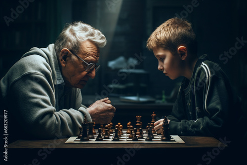 man played a friendly game of chess with his grandfather.