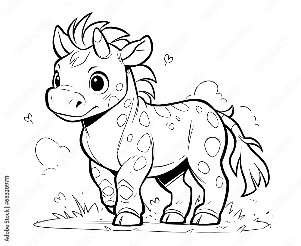 Black and white illustration for coloring animals, horse.