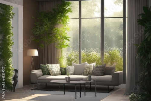 Minimalist home interior design of modern living room  panorama. interior plants vase Room designer 