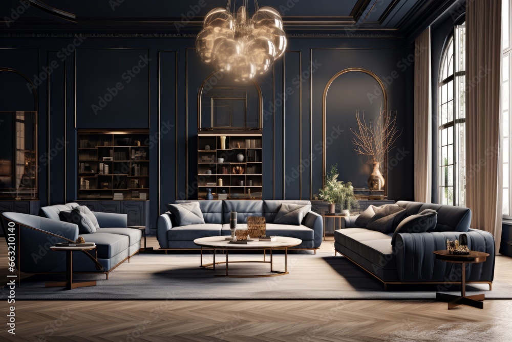 beautiful design classic modern classic living room in dark blue color ...