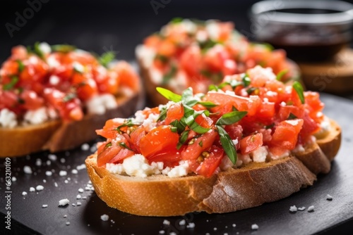 detailed view of bruschetta with ricotta and a sprinkle of sea salt