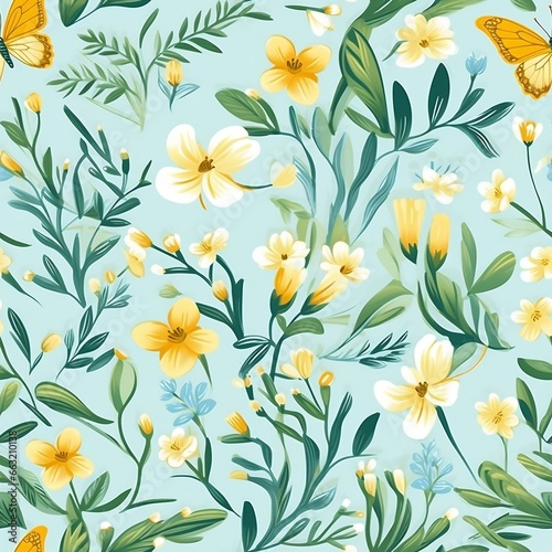 Spring delicate green floral seamless pattern. Generated by AI