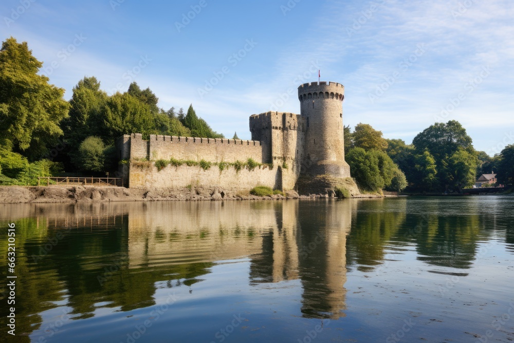 broad view of medieval castle by the lake