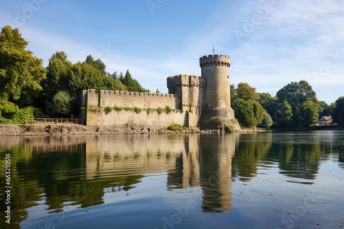 broad view of medieval castle by the lake