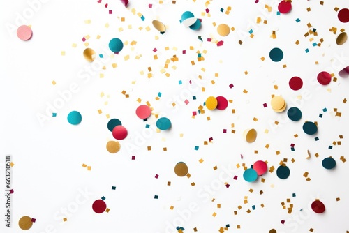 colorful birthday confetti scattered on white background