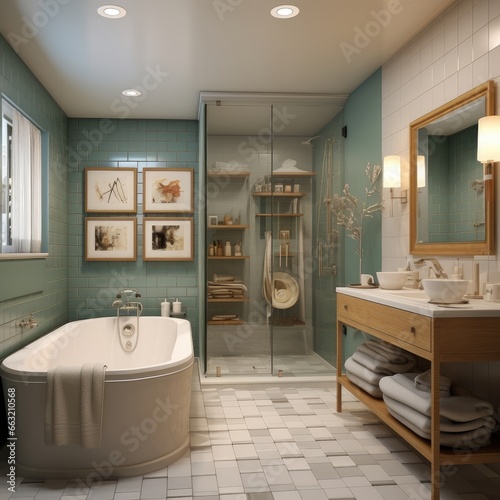 Bathroom interior design in Mid-Century Modern style