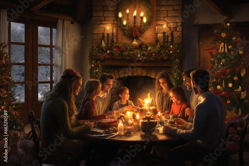 On Christmas Eve, the family gathered around the fireplace to sing carols and exchange heartfelt gifts. photo
