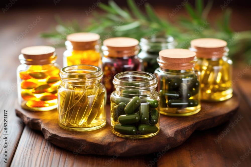 assorted natural dietary supplements in glass jars assorted natural dietary supplements in glass jars