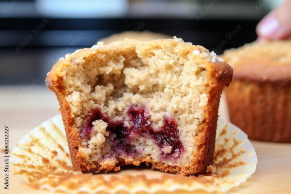 half-eaten muffin showing the inner texture half-eaten muffin showing the inner texture