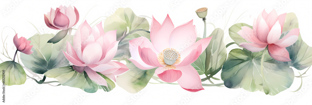 pink lotus flower on painting harmony and peace watercolor