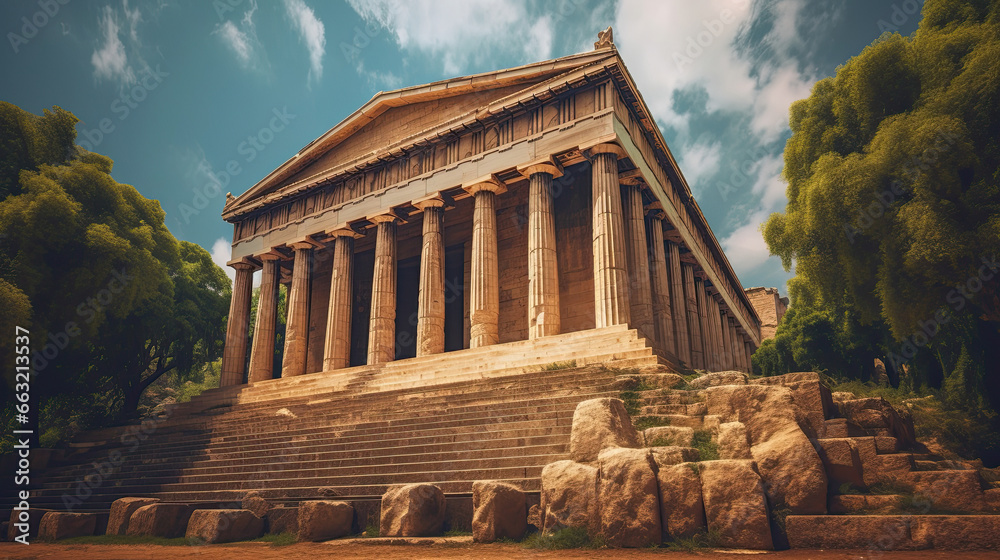 ancient greek temple of hephaestus. - obrazy, fototapety, plakaty 