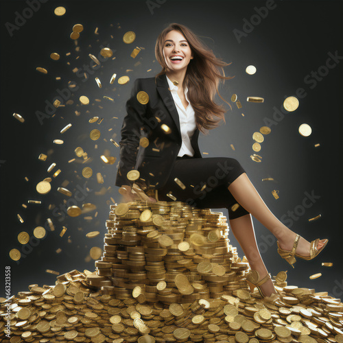 successful person sitting on wealth money cash photo