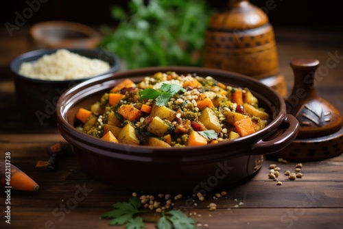 moroccan tagine dish on a wooden surface