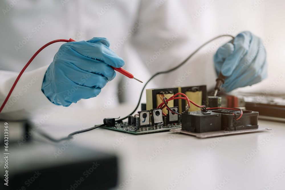 Hands repairing electronic devices. Electronic technician. Hands repairing electronic devices. Electronic technician.