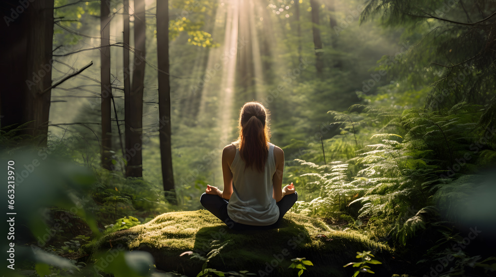 person doing a yoga meditation in the forest person doing a yoga meditation in the forest