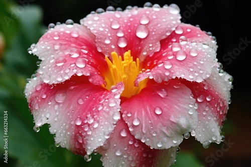 an exotic flower close-up with dew drops