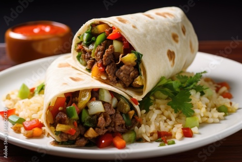 mexican burrito filled with asian stir-fry