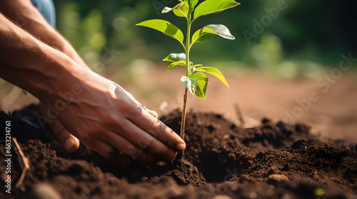 Close up of a person planting a small tree