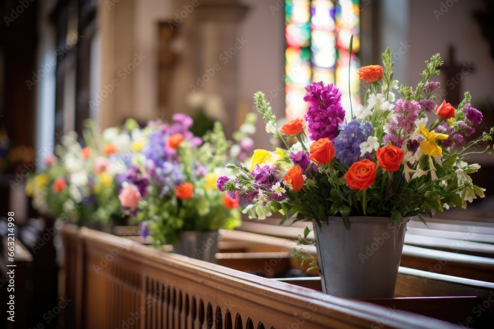 fresh flowers arranged in a church