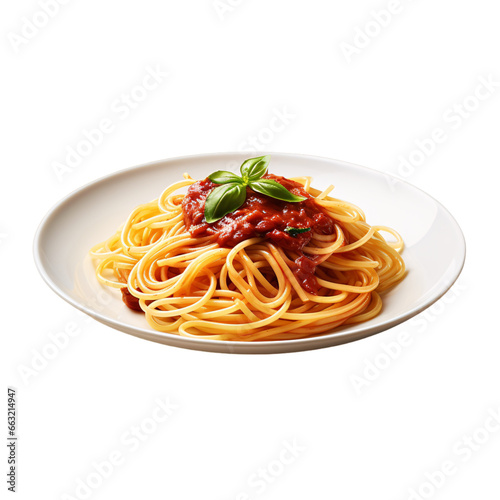 a plate of Spaghetti Bolognese with tomato sauce isolated on transparent background, spaghetti with bolognese sauce, basil, Italian pasta on a white plate image clipart PNG