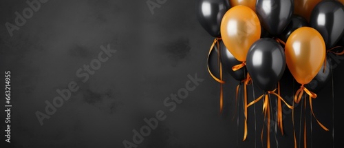 sale render of black balloons on a black background.