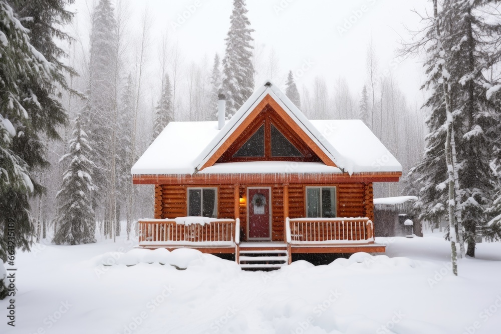 a quaint log guest house nestled in snow-covered woods a quaint log guest house nestled in snow-covered woods