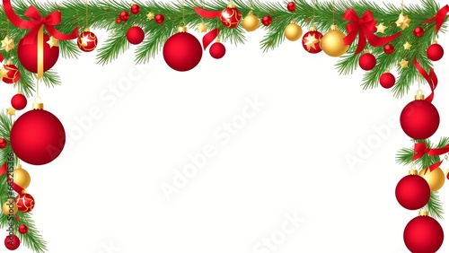 Christmas Frame With Red And Gold Ornaments