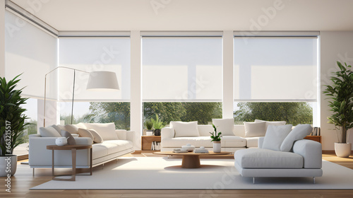 Roller blinds positioned within the indoor space photo