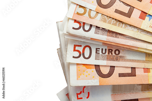 Billetes de euro aislados sobre fondo transparente. Ahorros e ingresos. photo
