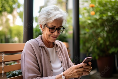 An older woman uses modern technology