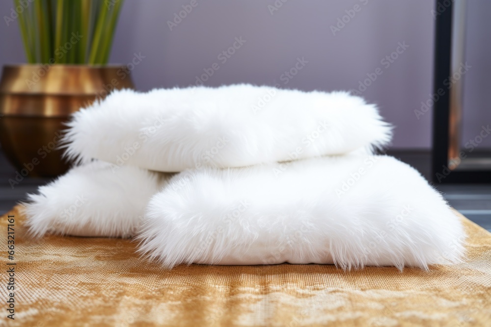 fluffy white pillows on a meditation mat