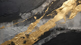 Abstract luxurious painting with flowing thick brushstrokes, in gold, dark silver and gray paint