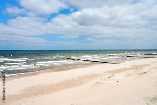 Beach near Trzesacz in Poland. Natural coast on the Polish Baltic Sea with white sand. Landscape by the sea in West Pomerania. © Elly Miller