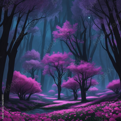night in the pink neon forest south