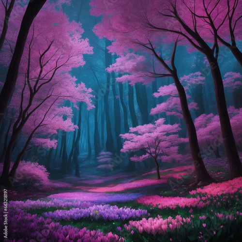 night in the pink neon forest north