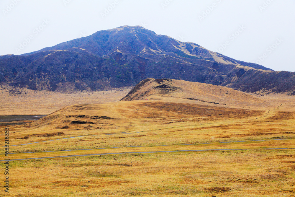 Scenery of Kusasenri plateau in late winter, Aso, Kumamoto, Japan