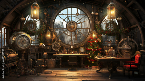 Obraz na płótnie Steampunk christmas room with lights
