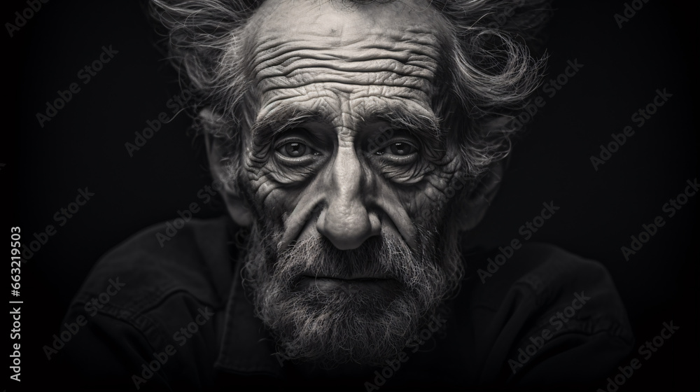 A stunning monochrome portrait highlighting the emotional expressions of an elderly individual, perfect to showcase wisdom, life journeys, or aging topics for editorial pieces or social campaigns. A stunning monochrome portrait highlighting the emotional expressions of an elderly individual, perfect to showcase wisdom, life journeys, or aging topics for editorial pieces or social campaigns.