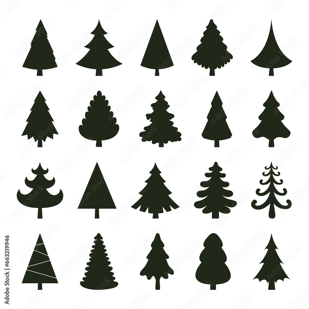 Obraz premium Set of vector christmas trees isolated on white background