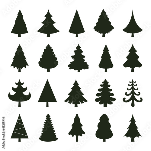 Set of vector christmas trees isolated on white background