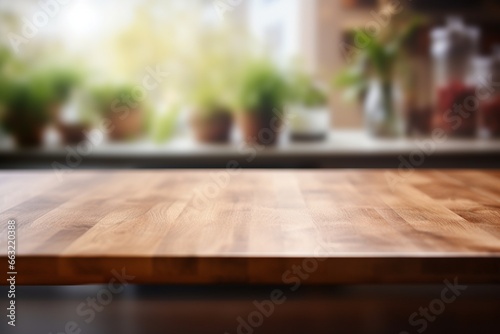 Empty Wooden Table in Modern Kitchen for Product Display Montage