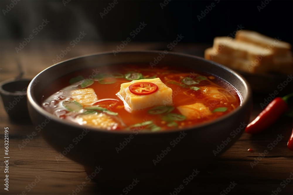 Tofu boiled in spicy soup