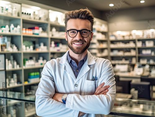 Smiling portrait of a handsome pharmacist.