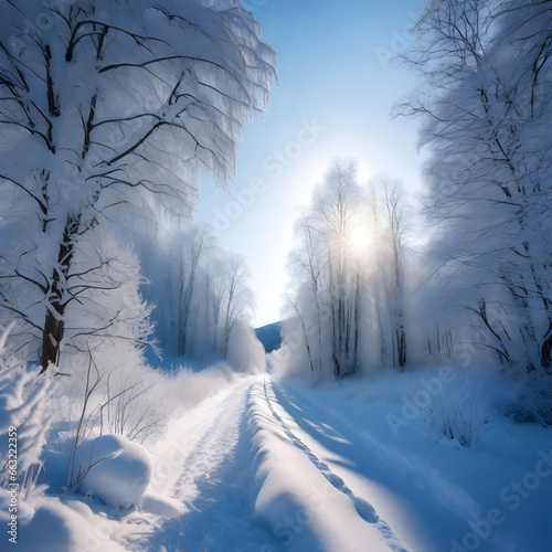 Crisp Winter Serenity  A serene winter landscape with glistening snow  encapsulating the purity of new beginnings.