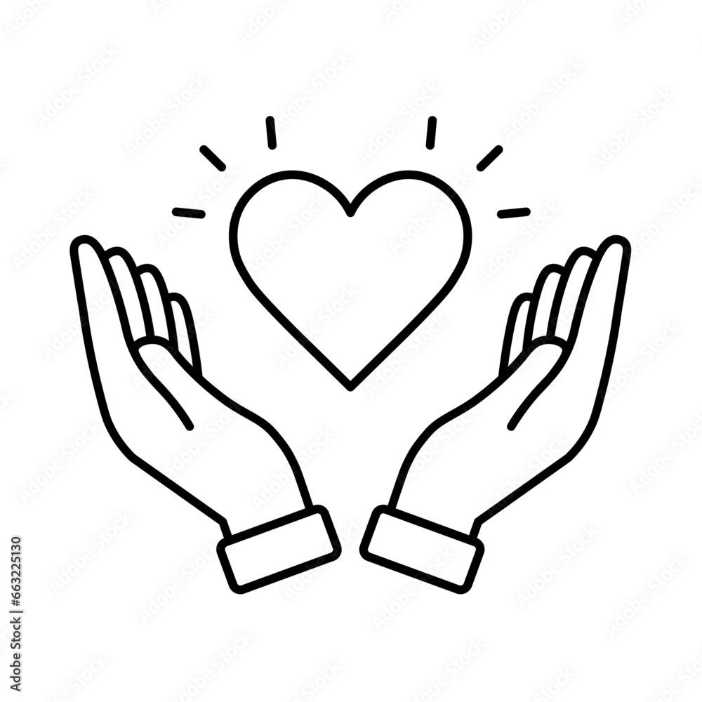 Hands holding heart icon. Health care symbol. Vector illustration