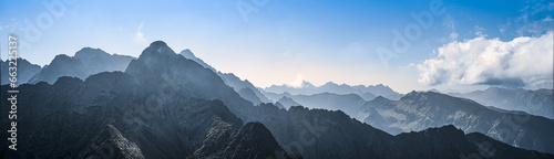 A panoramic view of the rocky mountain tops in the High Tatras. photo
